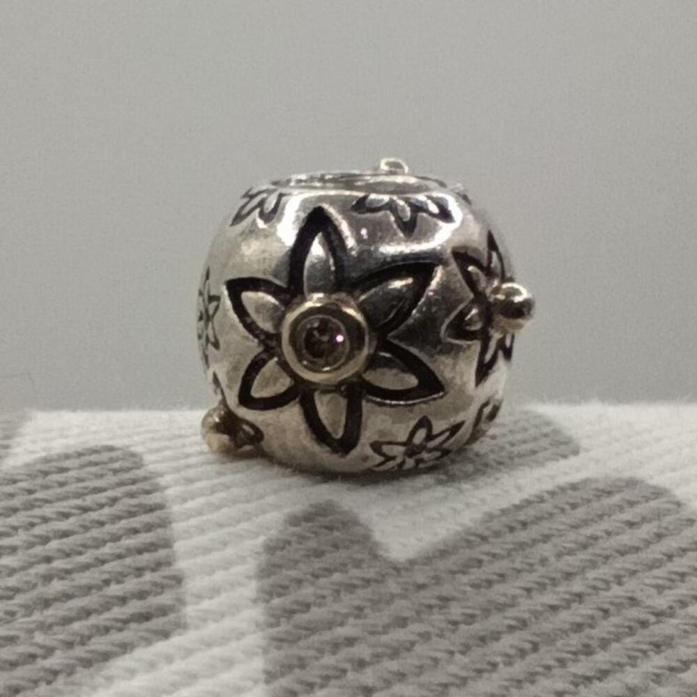 Pandora Star Flower 14K Gold Sterling Silver Diamond Charm 925 ALE